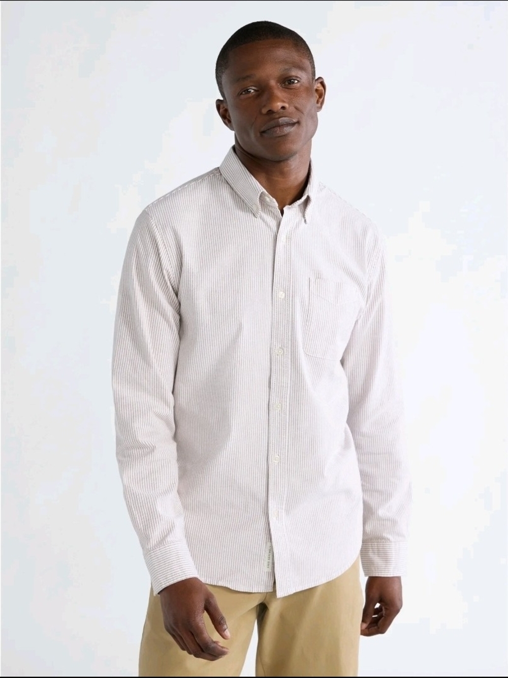 Men's Casual Button-Down Shirt in White with Thin Stripe